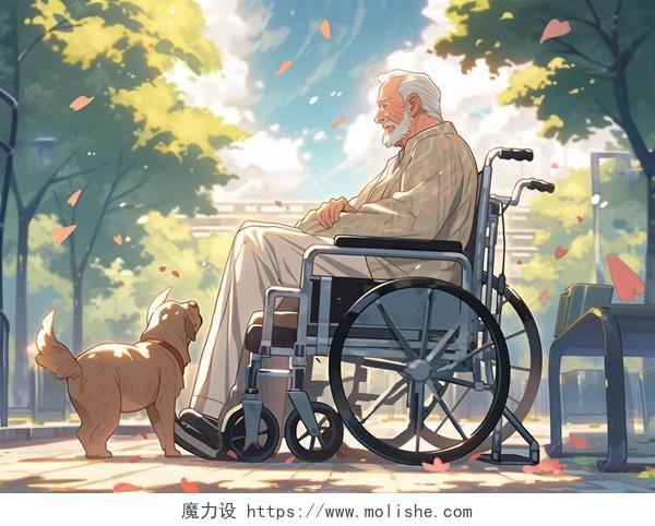 坐轮椅的老人孤独的老人卡通插画